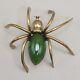 Vtg Green Bakelite Spider Brooch Large Halloween Rare Brass 1930s 40s Estate Pin