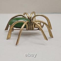 Vtg Green Bakelite Spider Brooch Large Halloween RARE Brass 1930s 40s Estate Pin