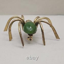 Vtg Green Bakelite Spider Brooch Large Halloween RARE Brass 1930s 40s Estate Pin