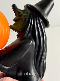 Vtg Halloween RARE Black Green Face Witch Blow Mold with Pumpkin light