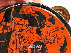 Vtg Halloween RARE J Chein Tin Litho Tambourine noisemaker TERRIFIC