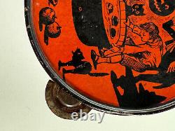 Vtg Halloween RARE J Chein Tin Litho Tambourine noisemaker TERRIFIC