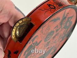 Vtg Halloween RARE J Chein Tin Litho Tambourine noisemaker TERRIFIC