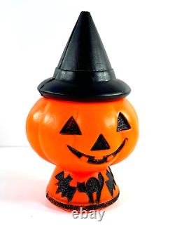 Vtg Halloween RARE Pumpkin Jack-O-Lantern Blow Mold Witch Hat bats NICE