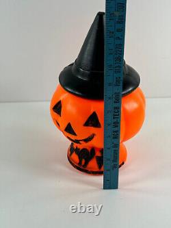 Vtg Halloween RARE Pumpkin Jack-O-Lantern Blow Mold Witch Hat bats NICE