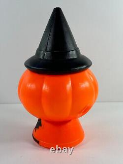 Vtg Halloween RARE Pumpkin Jack-O-Lantern Blow Mold Witch Hat bats NICE