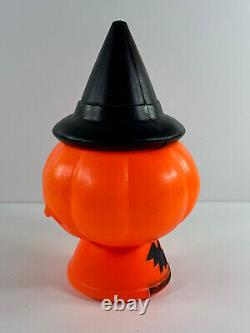 Vtg Halloween RARE Pumpkin Jack-O-Lantern Blow Mold Witch Hat bats NICE