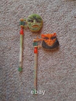 Vtg Halloween Ratchet Candy Frankenstein Wolfman Hong Kong Pair Rare Htf