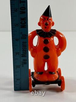 Vtg Halloween Rosen Rosbro candy container RARE Zook the Clown pull toy hat