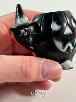 Vtg Halloween Rosen Rosbro candy container RARE all BLACK pumpkin witch cat