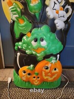 Vtg Halloween Sun Hill 2 Sided Blow Mold Witch Cat Pumpkin Skeleton 90's RARE