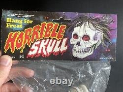 Vtg Hanging Horrible Skull Hang For Freat Plastic Blow Mold Halloween RARE NOS