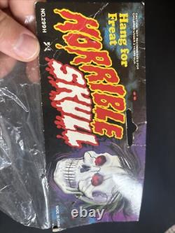 Vtg Hanging Horrible Skull Hang For Freat Plastic Blow Mold Halloween RARE NOS