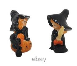 Vtg Lefton Teen Witches Pumpkin Broom Salt & Pepper Shakers HTF Rare Halloween