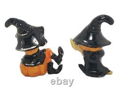 Vtg Lefton Teen Witches Pumpkin Broom Salt & Pepper Shakers HTF Rare Halloween