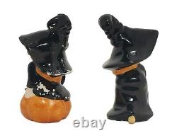 Vtg Lefton Teen Witches Pumpkin Broom Salt & Pepper Shakers HTF Rare Halloween