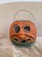 Vtg Paper Mache Unusual Rare Wide Eye Halloween Pumpkin Jack O Lantern