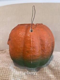 Vtg Paper Mache Unusual Rare Wide Eye Halloween Pumpkin Jack O Lantern