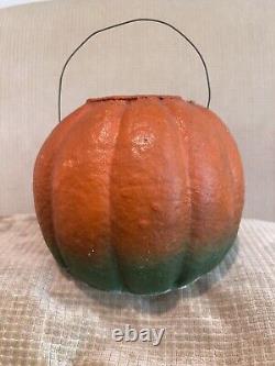 Vtg Paper Mache Unusual Rare Wide Eye Halloween Pumpkin Jack O Lantern