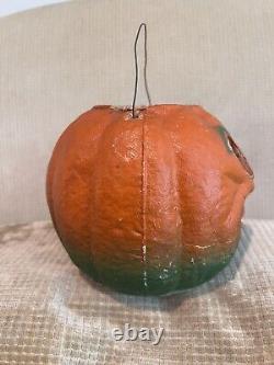 Vtg Paper Mache Unusual Rare Wide Eye Halloween Pumpkin Jack O Lantern