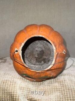 Vtg Paper Mache Unusual Rare Wide Eye Halloween Pumpkin Jack O Lantern