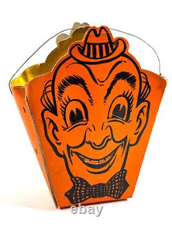 Vtg RARE 1940's Halloween Luminary Candy Bucket Lantern WOW diecut