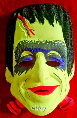 Vtg RARE Flocked Herman Munster Original 1960 Halloween Costume Mask Ben Cooper