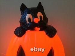 Vtg RARE Halloween Blow Mold Jack-O-Lantern/Pumpkin & Black Cat Lighted TPI 27