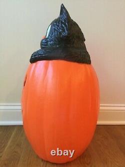 Vtg RARE Halloween Blow Mold Jack-O-Lantern/Pumpkin & Black Cat Lighted TPI 27