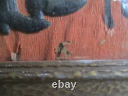 Vtg RARE Halloween German Embossed Die Cut WITCH on BROOM Pressed Cardboard Fra