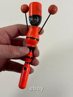 Vtg RARE Japanese Wood Halloween Black Cat Noise Maker 1950s japan