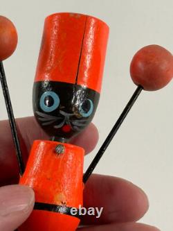 Vtg RARE Japanese Wood Halloween Black Cat Noise Maker 1950s japan