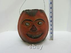 Vtg RARE Paper Mache Halloween Jack O Lantern Pumpkin Candy Container Bucket