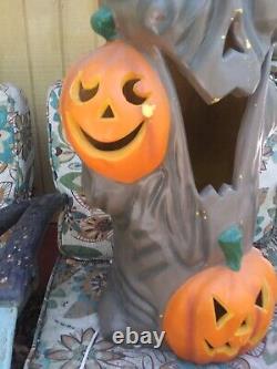 Vtg Rare 35 Blow Mold Spooky Halloween Tree Light J-O-L Pumpkin Plastic Foam