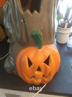 Vtg Rare 35 Blow Mold Spooky Halloween Tree Light J-O-L Pumpkin Plastic Foam