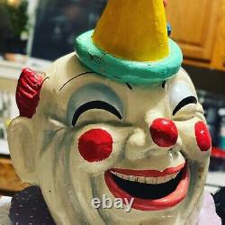 Vtg Rare Barnums Carnival Novelties Antique Paper Mache Mask Head Clown Circus