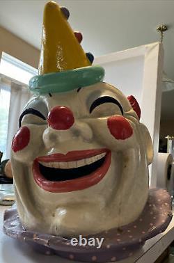 Vtg Rare Barnums Carnival Novelties Antique Paper Mache Mask Head Clown Circus