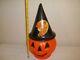 Vtg Rare Blowmold Halloween Pumpkin Withremovable Flying Broom Witch Sticker Hat