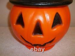 Vtg Rare Blowmold Halloween Pumpkin WithRemovable Flying Broom Witch Sticker Hat