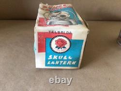 Vtg Rose Milk Glass Skull Lighted Lantern No. 424 Hong Hong Halloween Box Rare