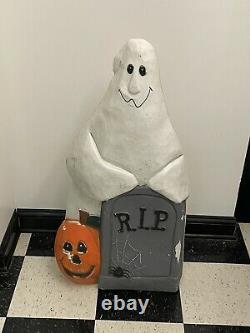 Vtg TPI Ghost Pumpkin R. I. P. Tombstone Halloween 36 Blow Mold Decoration Rare