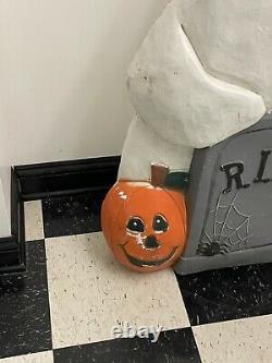 Vtg TPI Ghost Pumpkin R. I. P. Tombstone Halloween 36 Blow Mold Decoration Rare