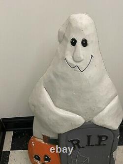 Vtg TPI Ghost Pumpkin R. I. P. Tombstone Halloween 36 Blow Mold Decoration Rare