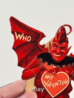 20s RARE Qui le Diable Démon Halloween Saint-Valentin carte découpée sur pied ALLEMAGNE