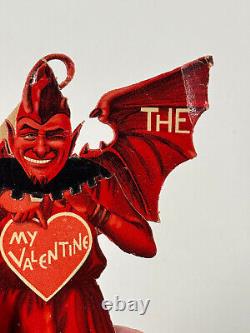 20s RARE Qui le Diable Démon Halloween Saint-Valentin carte découpée sur pied ALLEMAGNE