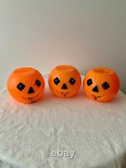 3 Rares Citrouilles d'Halloween Vintage en Soufflage de Moule avec Yeux de Diamant