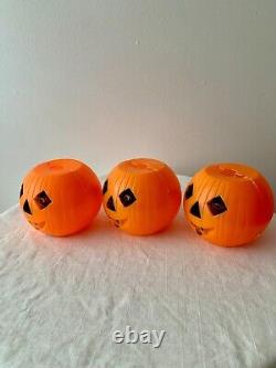 3 Rares Citrouilles d'Halloween Vintage en Soufflage de Moule avec Yeux de Diamant