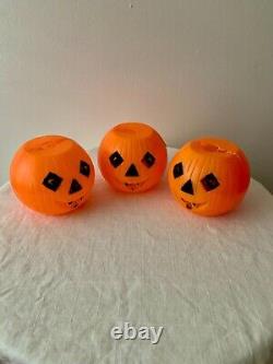 3 Rares Citrouilles d'Halloween Vintage en Soufflage de Moule avec Yeux de Diamant