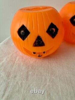 3 Rares Citrouilles d'Halloween Vintage en Soufflage de Moule avec Yeux de Diamant