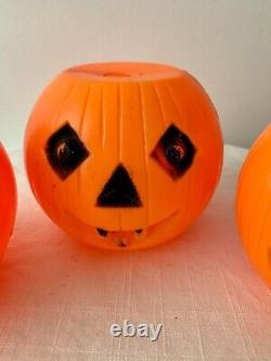 3 Rares Citrouilles d'Halloween Vintage en Soufflage de Moule avec Yeux de Diamant